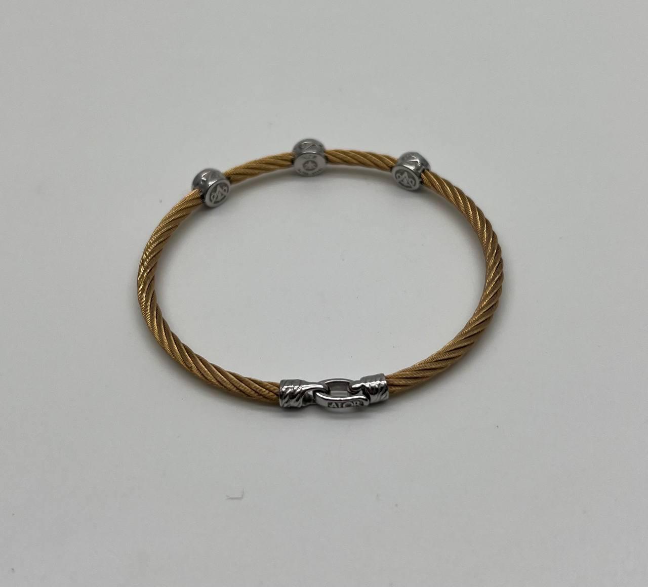 Yellow Cable Row Steel 18 Karat White Gold Diamonds Filigree Statement Bracelet