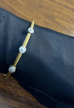 Yellow Cable Row with 18 Karat White Gold Diamonds Filigree Statement Bracelet