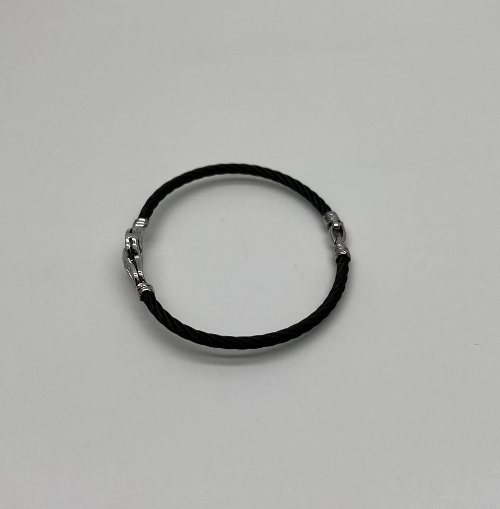 Black Steel Cable Row 18 Karat White Gold Diamonds Filigree Statement Bracelet