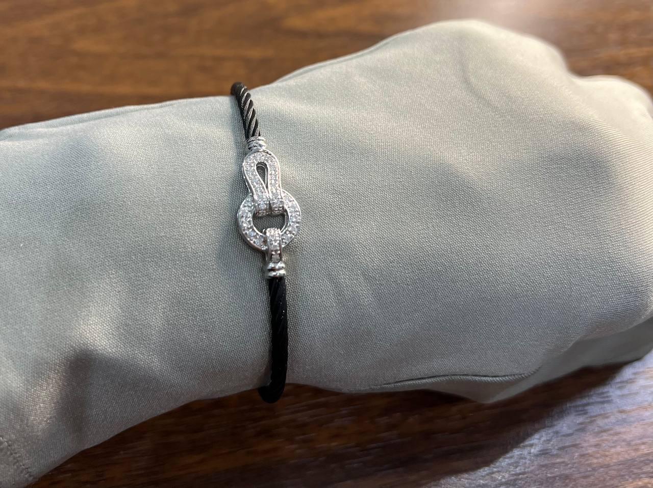 black steel cable row 18 karat white gold diamonds filigree statement bracelet