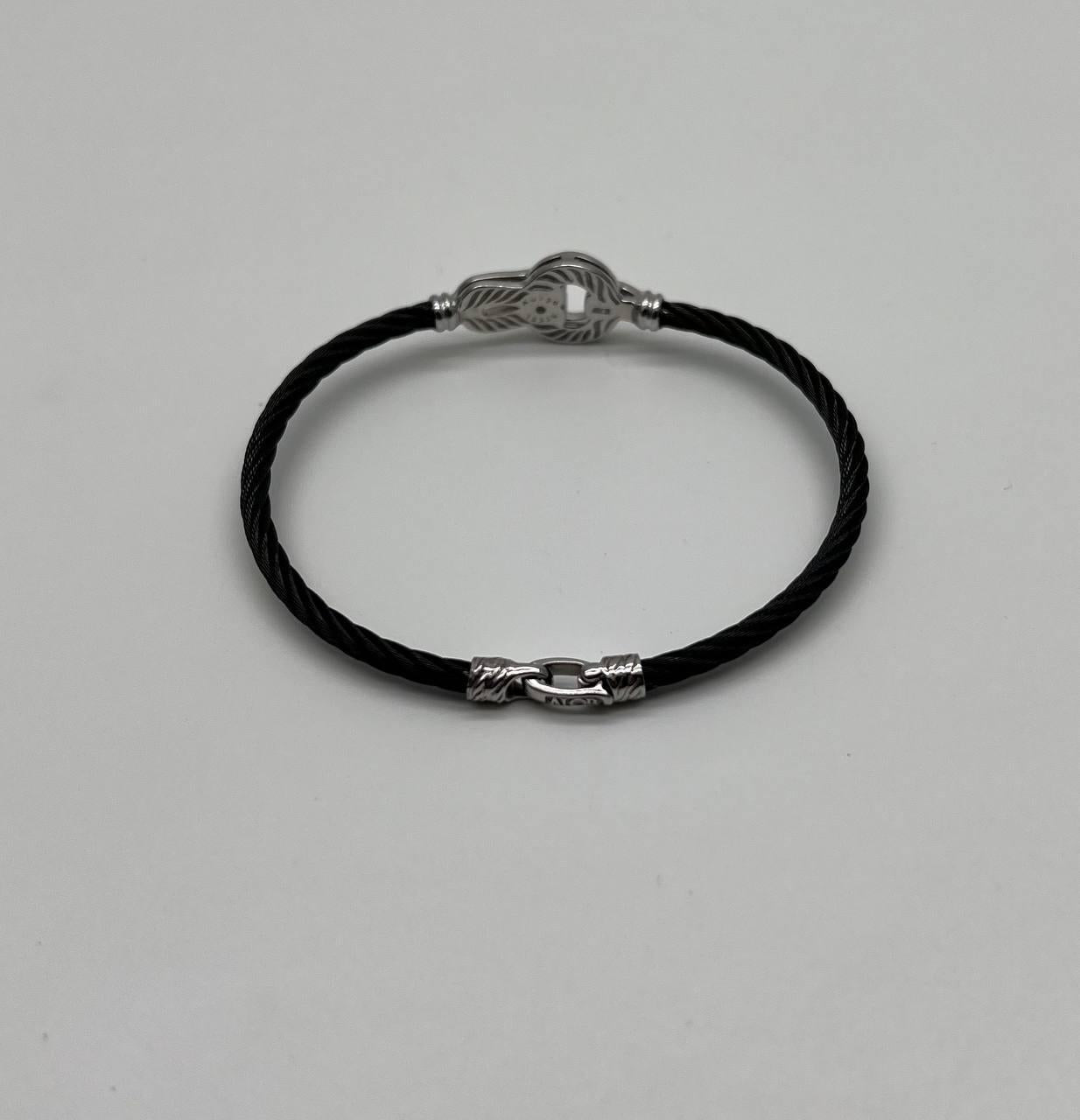 Black Steel Cable Row 18 Karat White Gold Diamonds Filigree Statement Bracelet