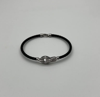 Black Steel Cable Row 18 Karat White Gold Diamonds Filigree Statement Bracelet