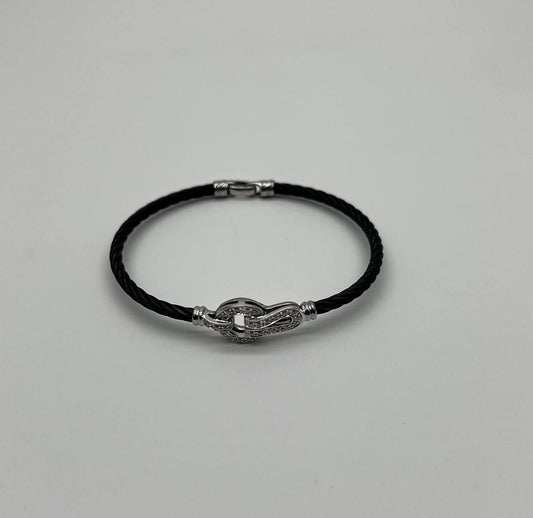 Black Steel Cable Row 18 Karat White Gold Diamonds Filigree Statement Bracelet