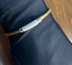 Yellow Steel Cable Row 18K White Gold Diamonds Pave Filigree Statement Bracelet