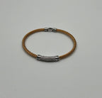 Yellow Steel Cable Row 18K White Gold Diamonds Pave Filigree Statement Bracelet
