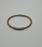 Yellow Steel Cable Row 18K White Gold Diamonds Pave Filigree Statement Bracelet