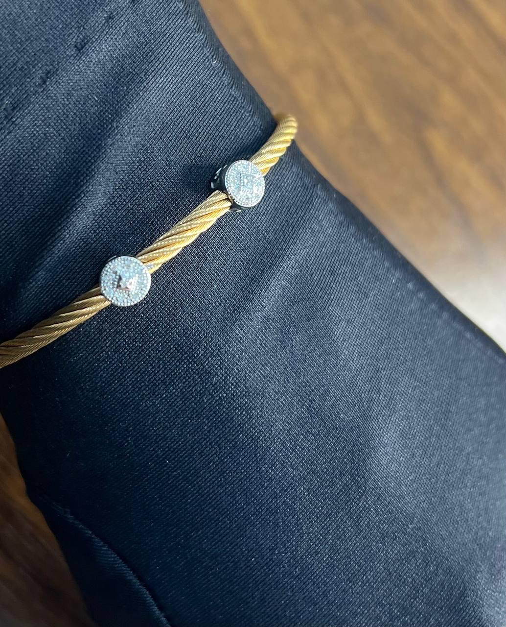 Yellow Cable Row 18K White Gold Diamonds Filigree Statement Twisted Bracelet