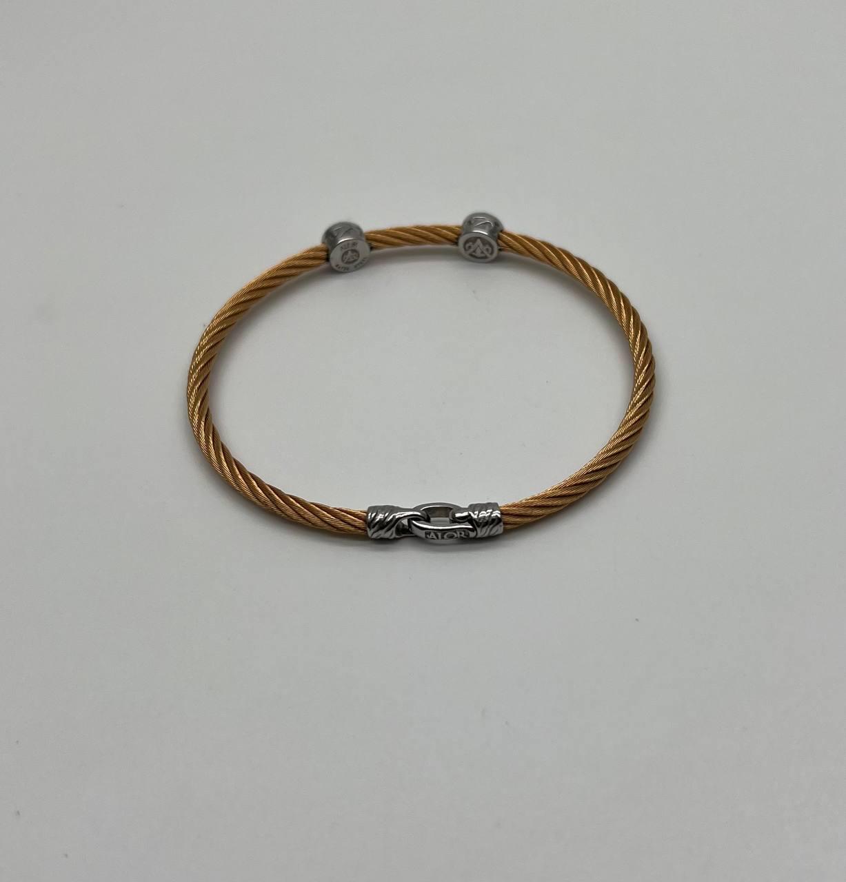 Yellow Cable Row 18K White Gold Diamonds Filigree Statement Twisted Bracelet