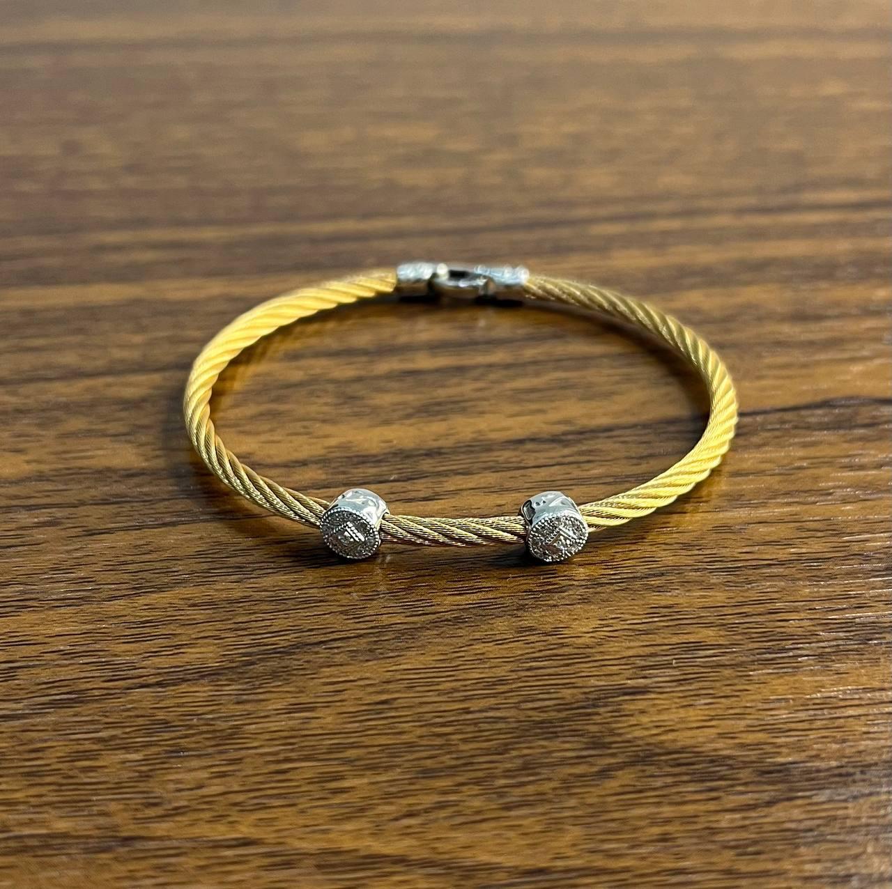 Yellow Cable Row 18K White Gold Diamonds Filigree Statement Twisted Bracelet