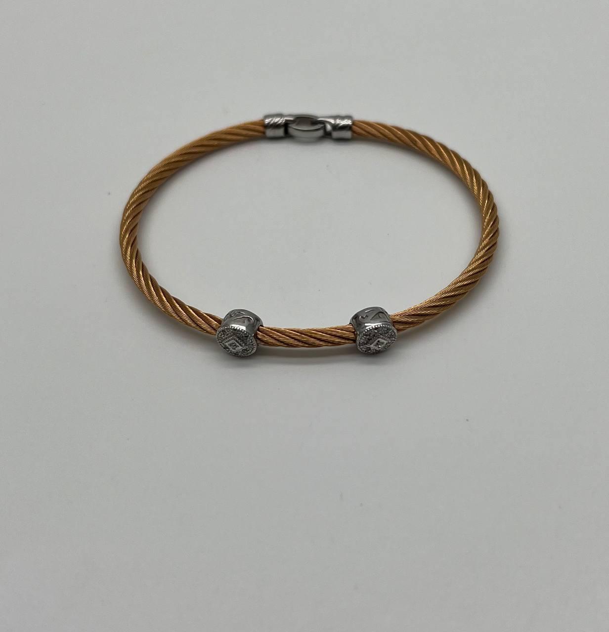 Yellow Cable Row 18K White Gold Diamonds Filigree Statement Twisted Bracelet