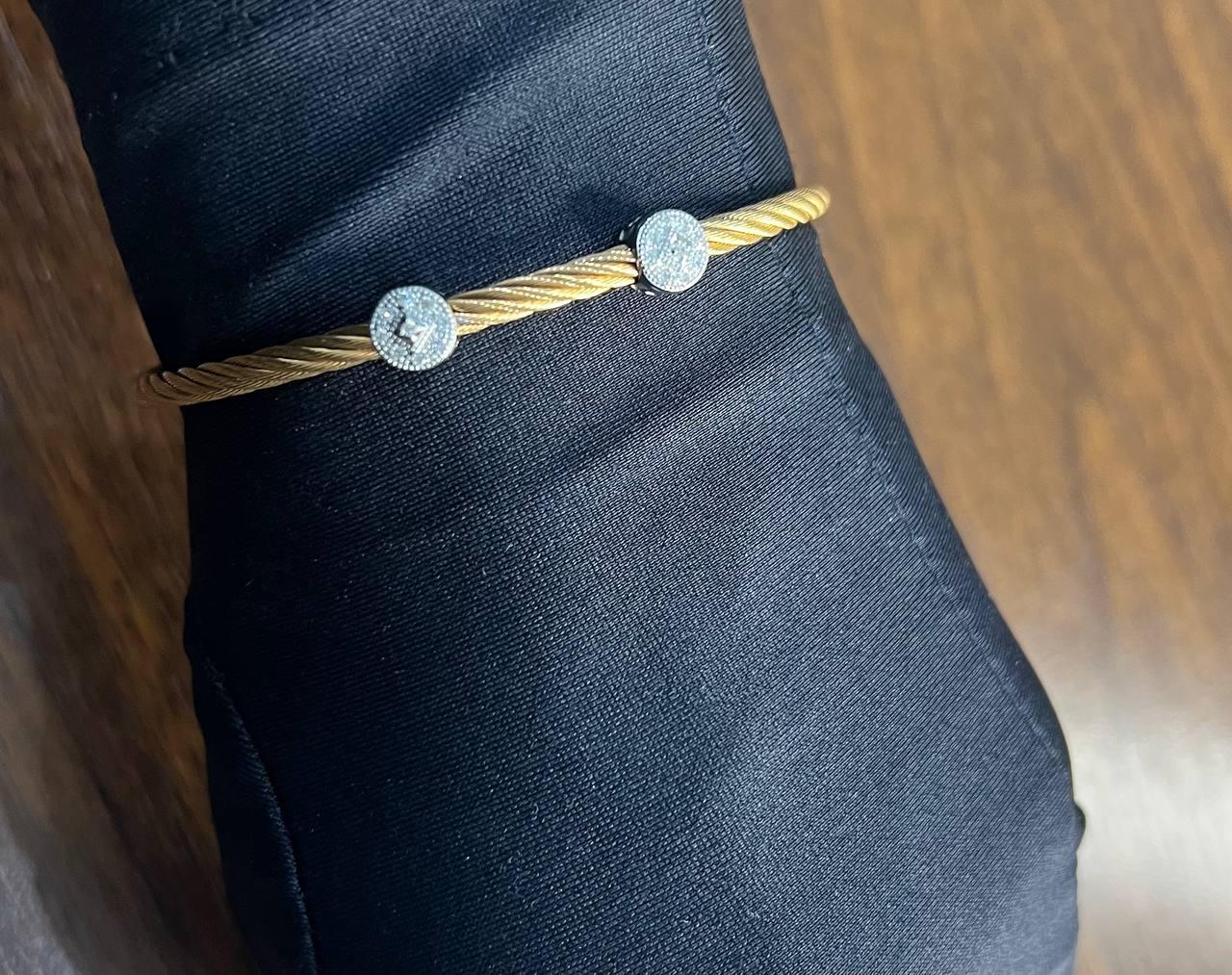 Yellow Cable Row 18K White Gold Diamonds Filigree Statement Twisted Bracelet