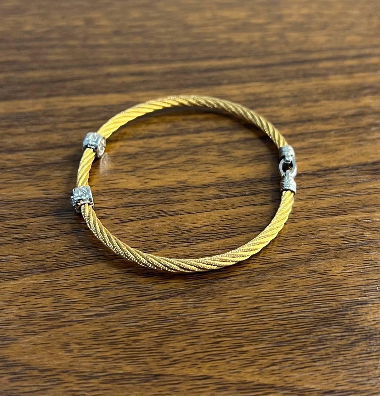 Yellow Cable Row 18K White Gold Diamonds Filigree Statement Twisted Bracelet