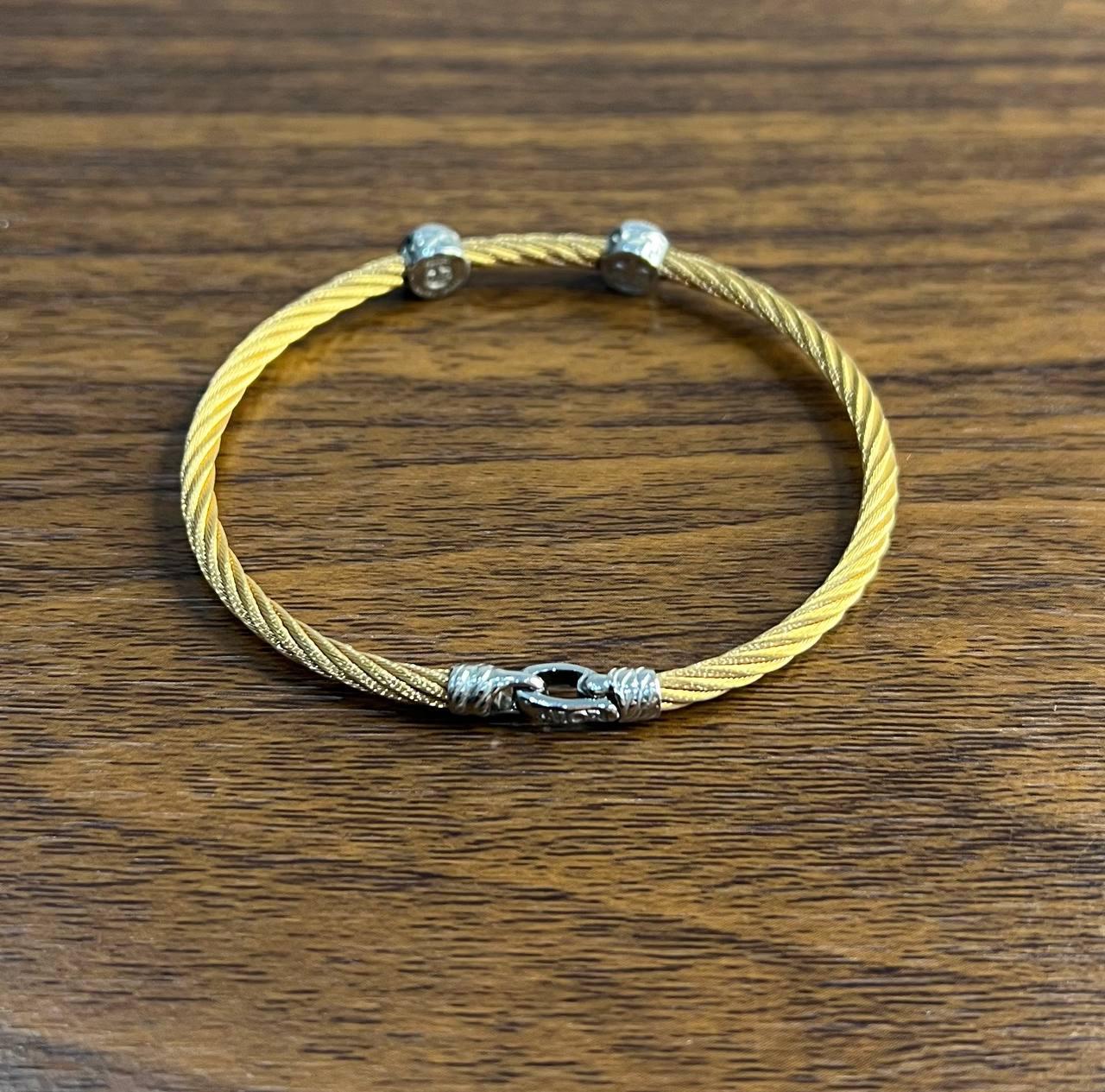 Yellow Cable Row 18K White Gold Diamonds Filigree Statement Twisted Bracelet