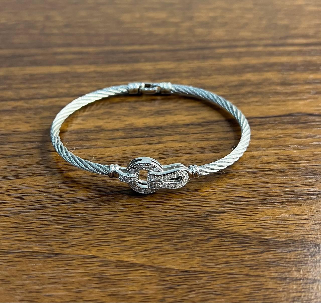 Silver Cable Row 18 Karat White Gold Diamonds Filigree Statement Symbol Bracelet