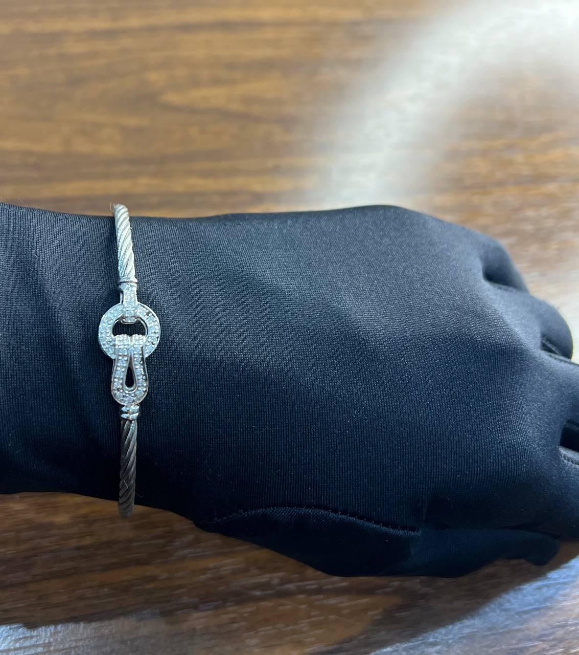 Silver Cable Row 18 Karat White Gold Diamonds Filigree Statement Symbol Bracelet