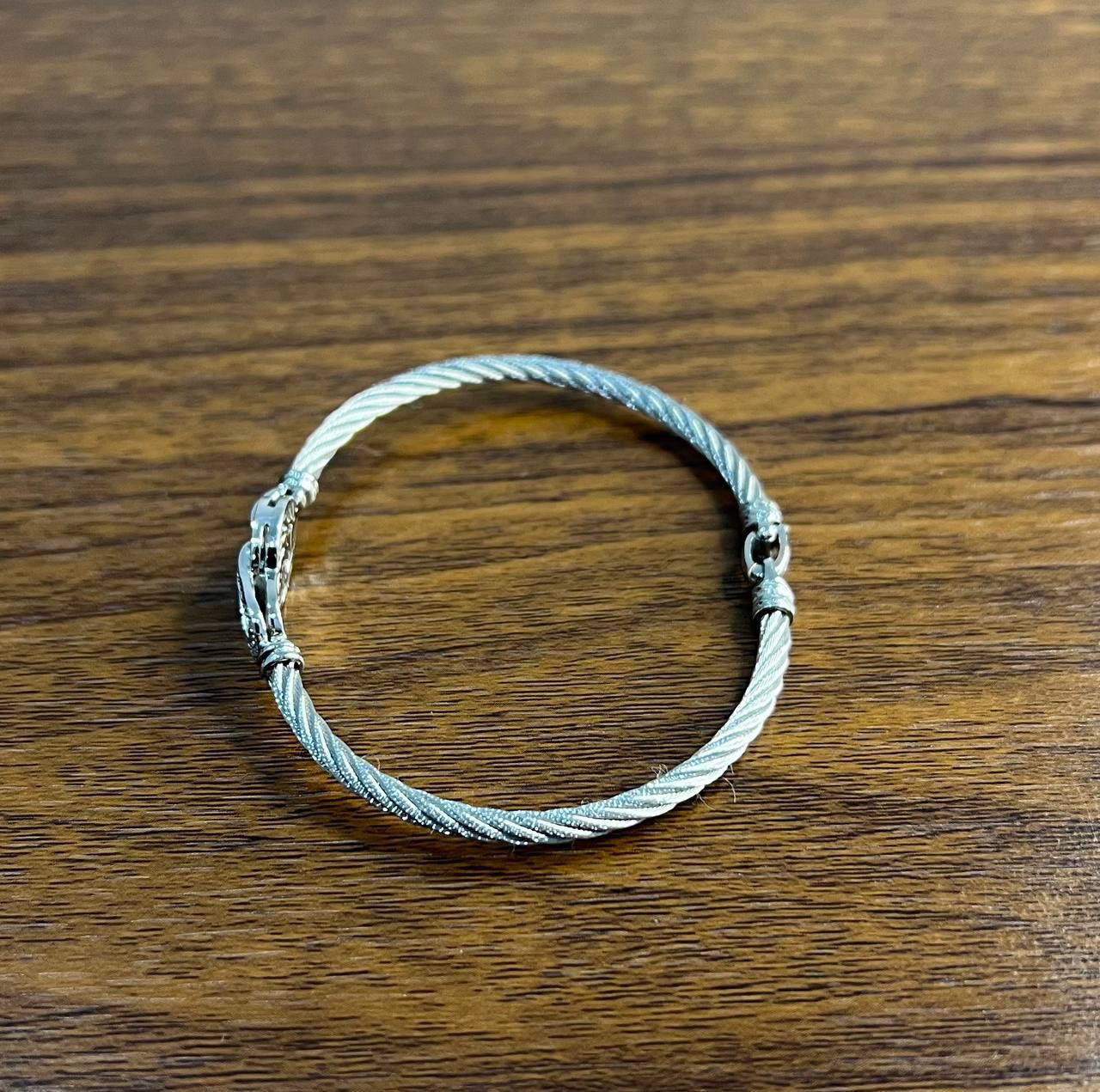 Silver Cable Row 18 Karat White Gold Diamonds Filigree Statement Symbol Bracelet