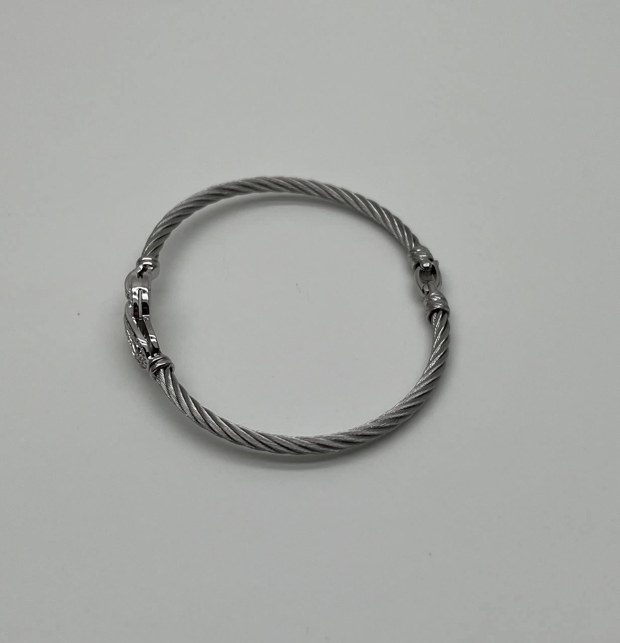 Silver Cable Row 18 Karat White Gold Diamonds Filigree Statement Symbol Bracelet