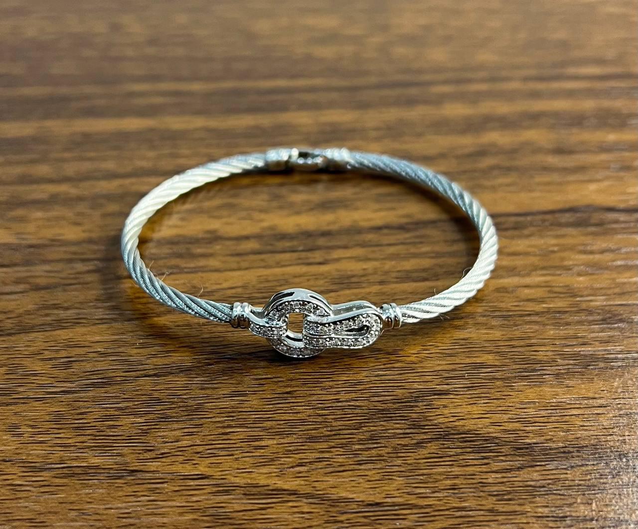 Silver Cable Row 18 Karat White Gold Diamonds Filigree Statement Symbol Bracelet