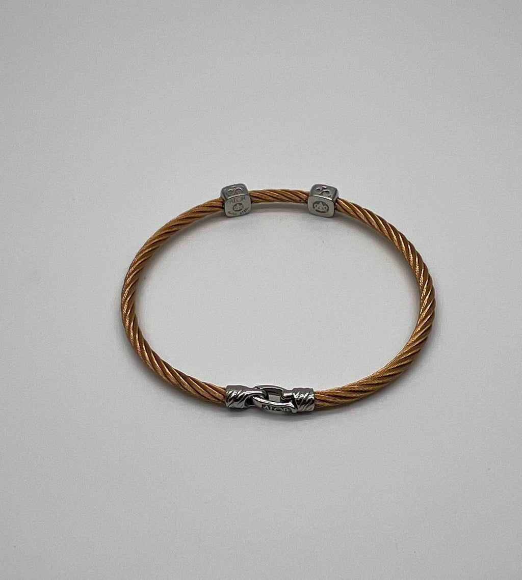 Yellow Cable Row 18 Karat White Gold Diamonds Filigree Statement Steel Bracelet