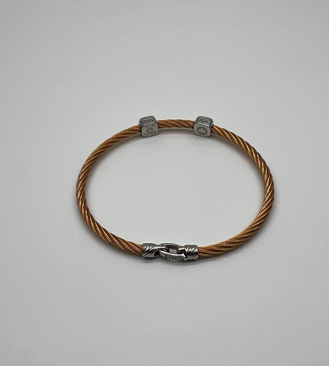 Yellow Cable Row 18 Karat White Gold Diamonds Filigree Statement Steel Bracelet