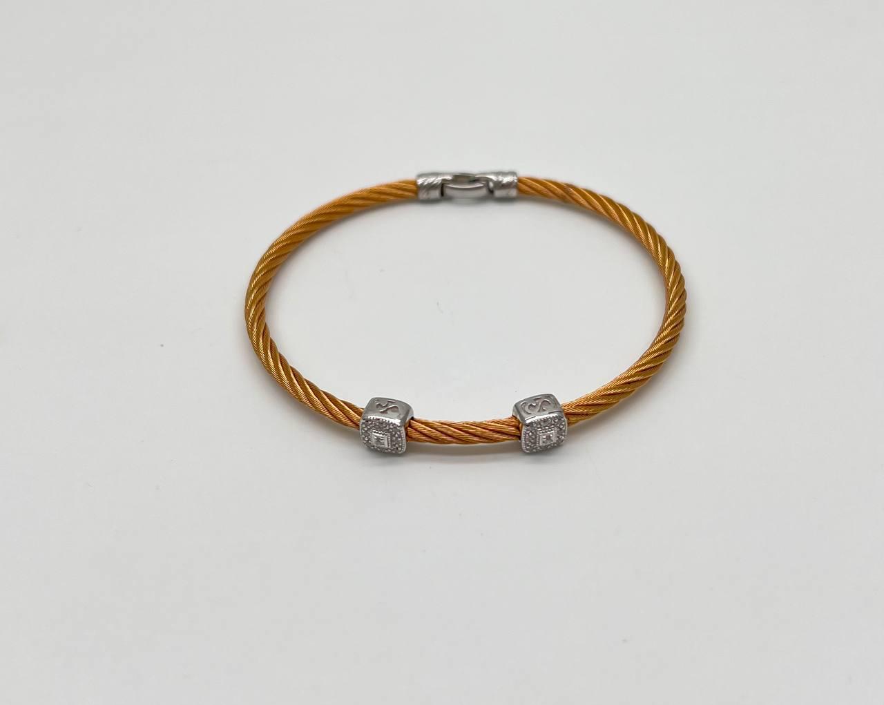 Yellow Cable Row 18 Karat White Gold Diamonds Filigree Statement Steel Bracelet