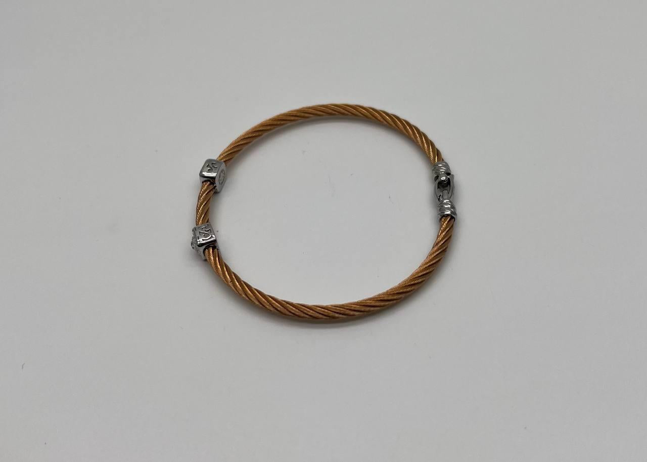 Yellow Cable Row 18 Karat White Gold Diamonds Filigree Statement Steel Bracelet