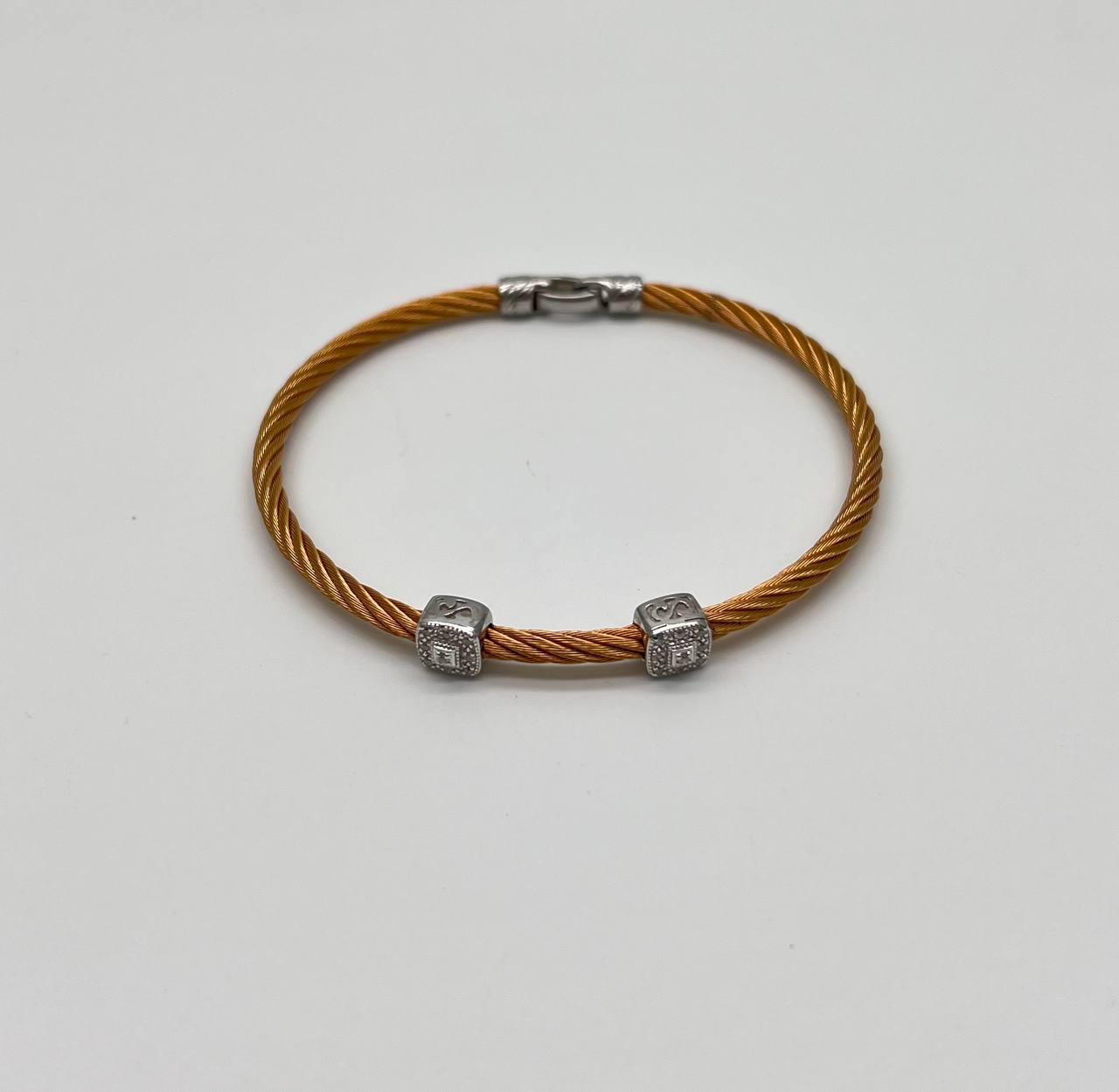 Yellow Cable Row 18 Karat White Gold Diamonds Filigree Statement Steel Bracelet