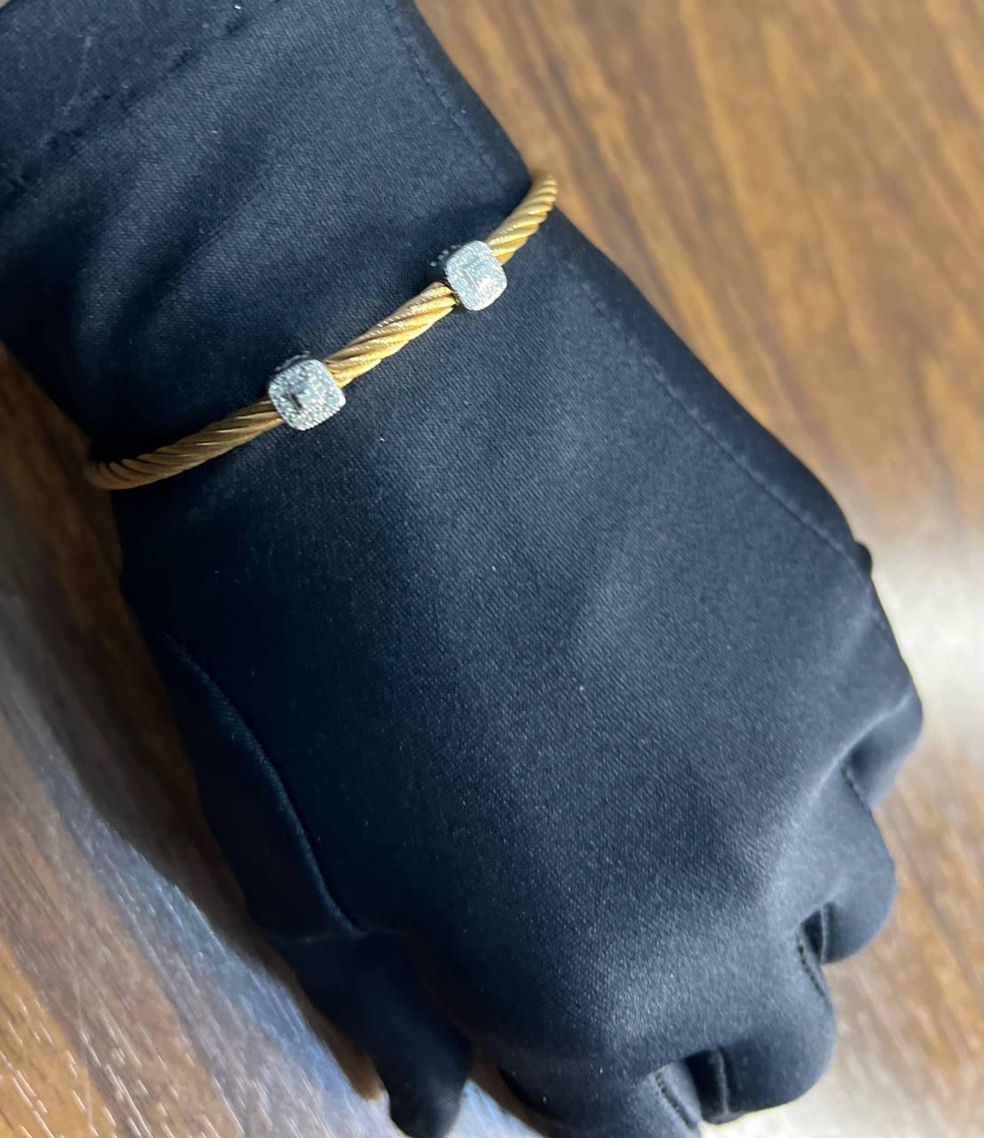 Yellow Cable Row 18 Karat White Gold Diamonds Filigree Statement Steel Bracelet