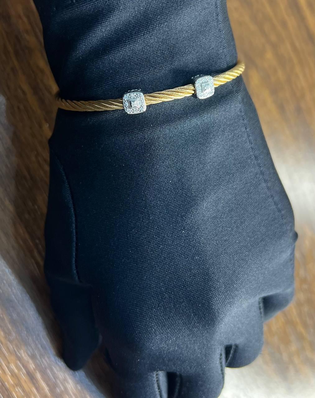 Yellow Cable Row 18 Karat White Gold Diamonds Filigree Statement Steel Bracelet