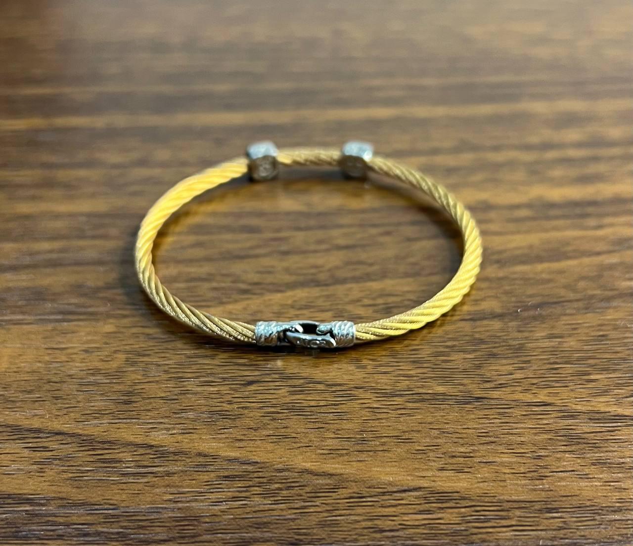 Yellow Cable Row 18 Karat White Gold Diamonds Filigree Statement Steel Bracelet