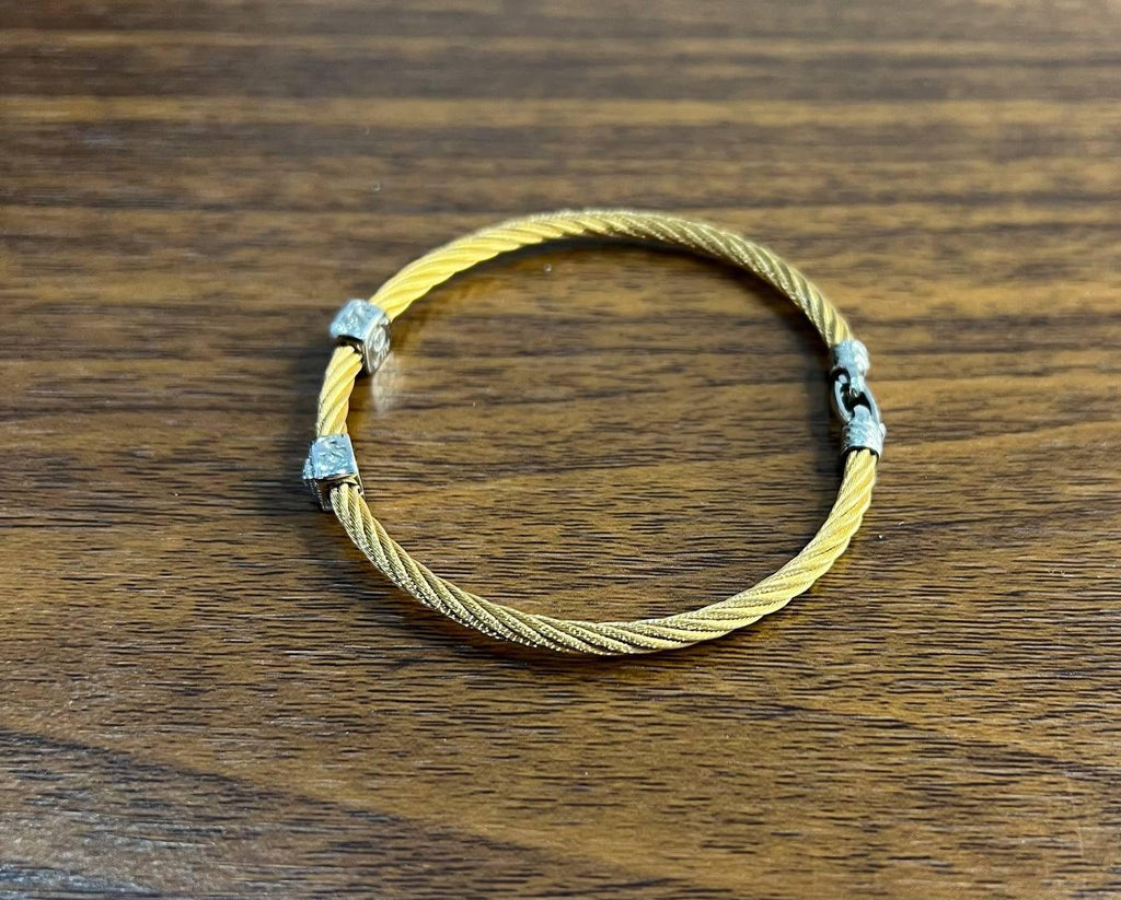 Yellow Cable Row 18 Karat White Gold Diamonds Filigree Statement Steel Bracelet