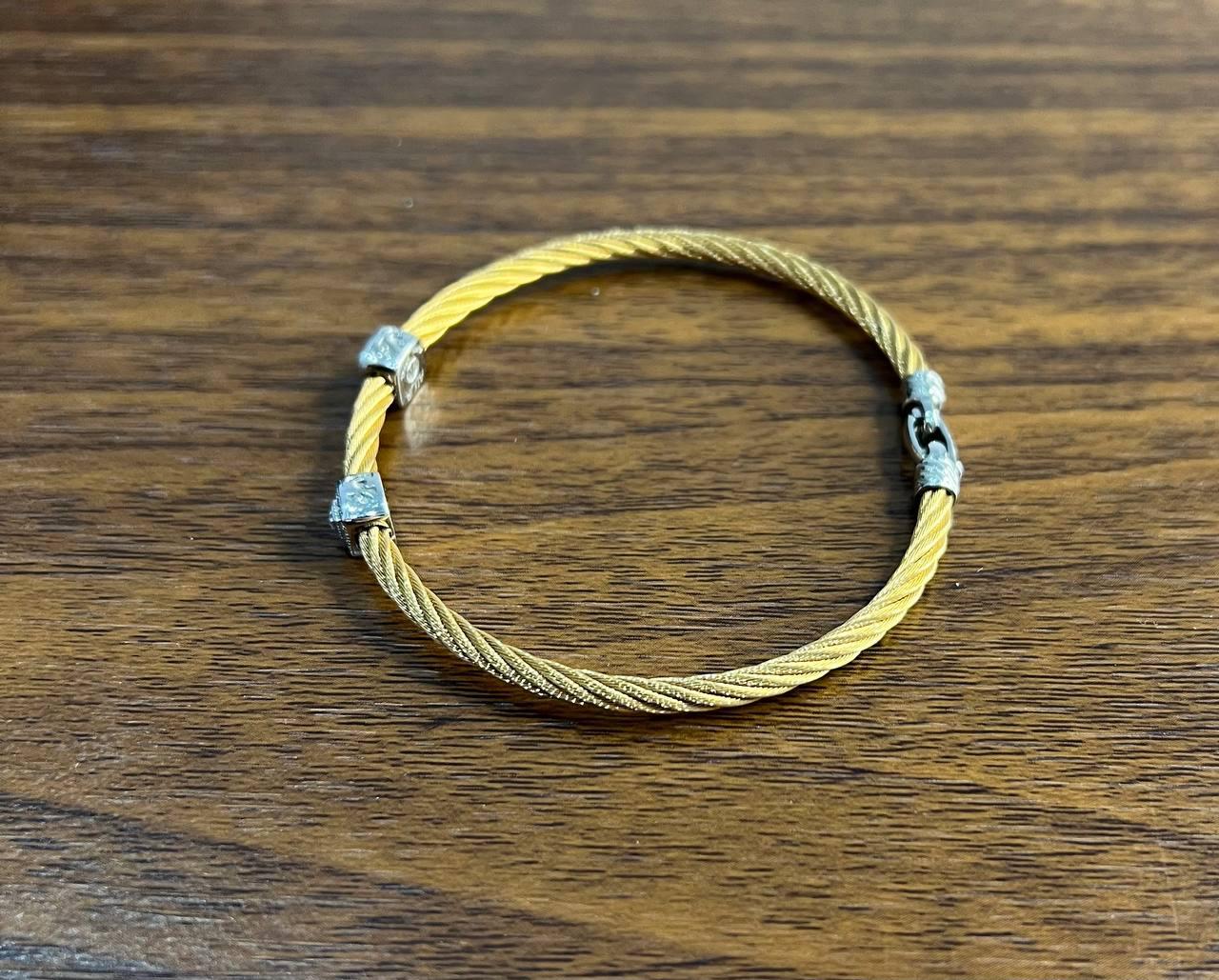 Yellow Cable Row 18 Karat White Gold Diamonds Filigree Statement Steel Bracelet