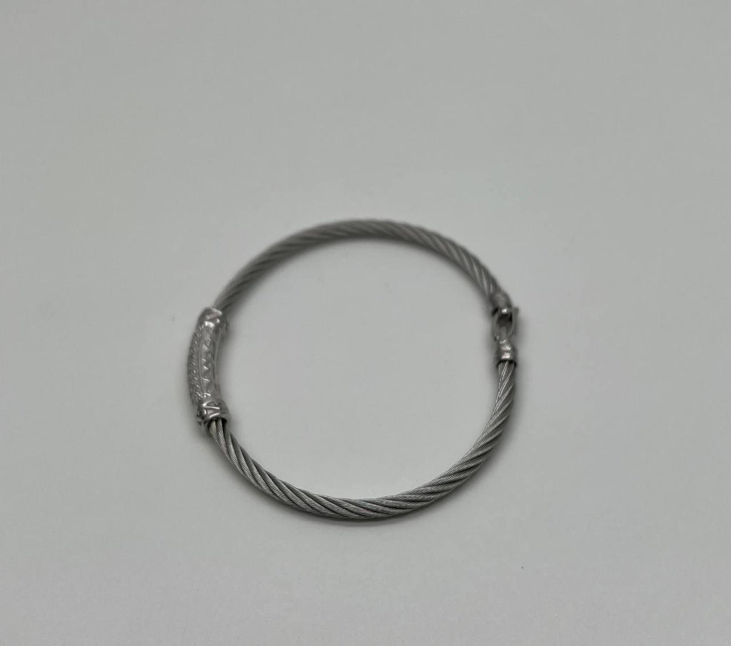Silver Cable Row 18K White Gold Diamonds Filigree Statement Twisted Bracelet