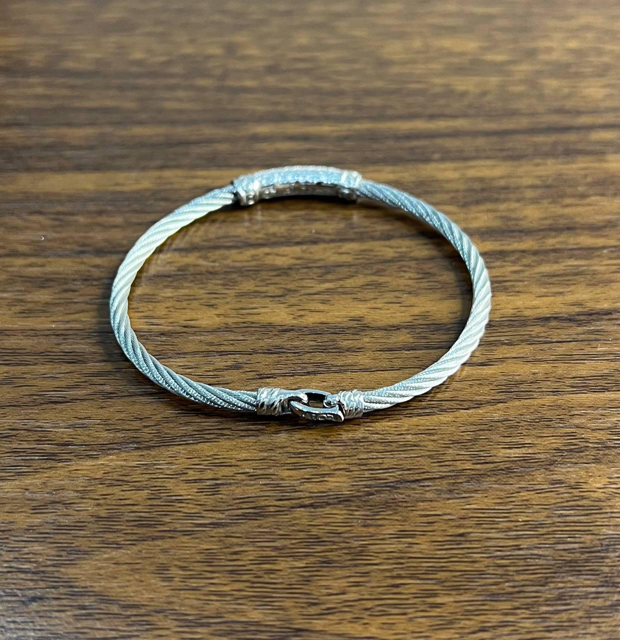 Silver Cable Row 18K White Gold Diamonds Filigree Statement Twisted Bracelet