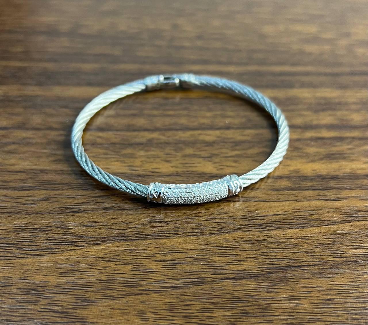 Silver Cable Row 18K White Gold Diamonds Filigree Statement Twisted Bracelet