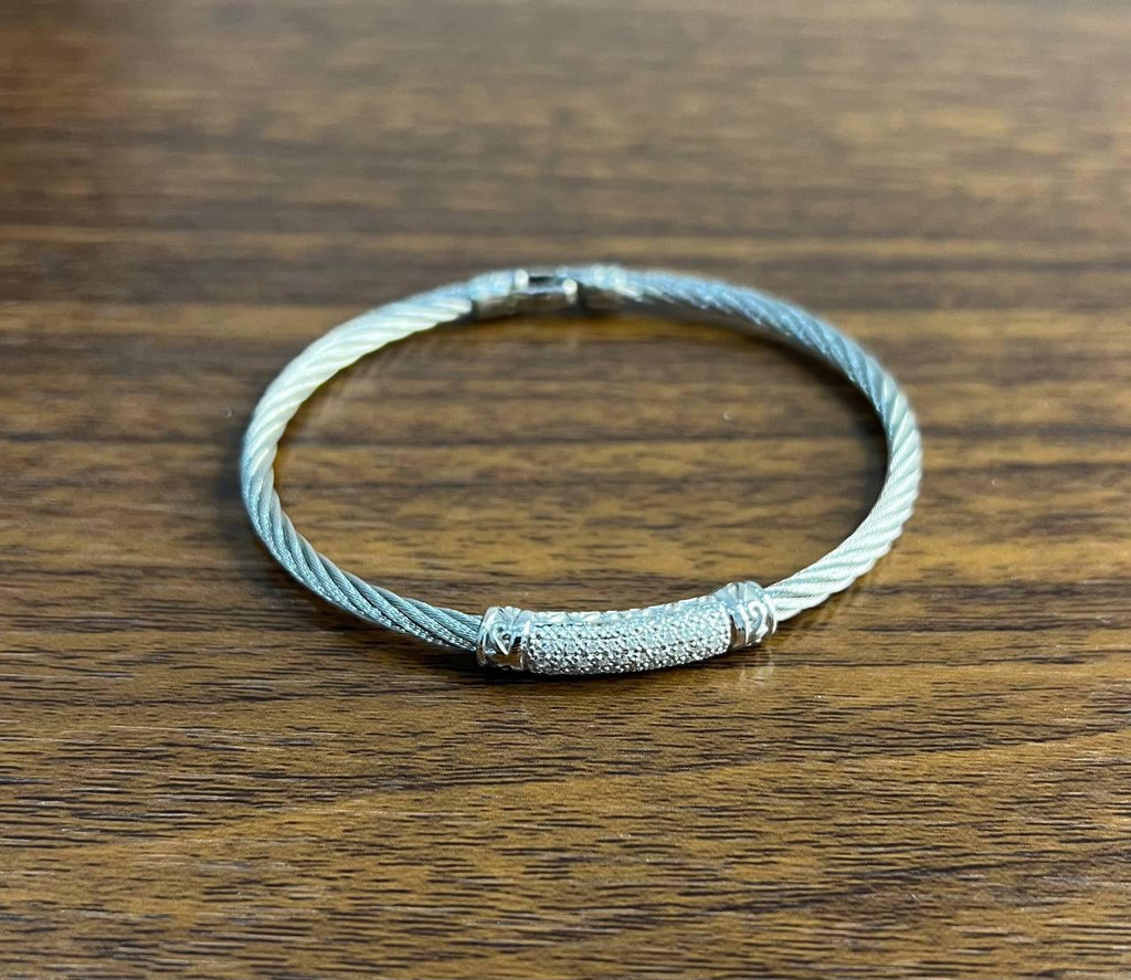 Silver Cable Row 18K White Gold Diamonds Filigree Statement Twisted Bracelet