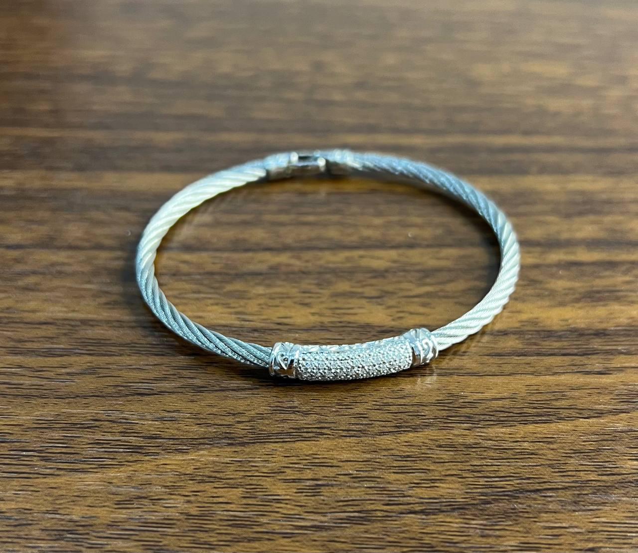 Silver Cable Row 18K White Gold Diamonds Filigree Statement Twisted Bracelet