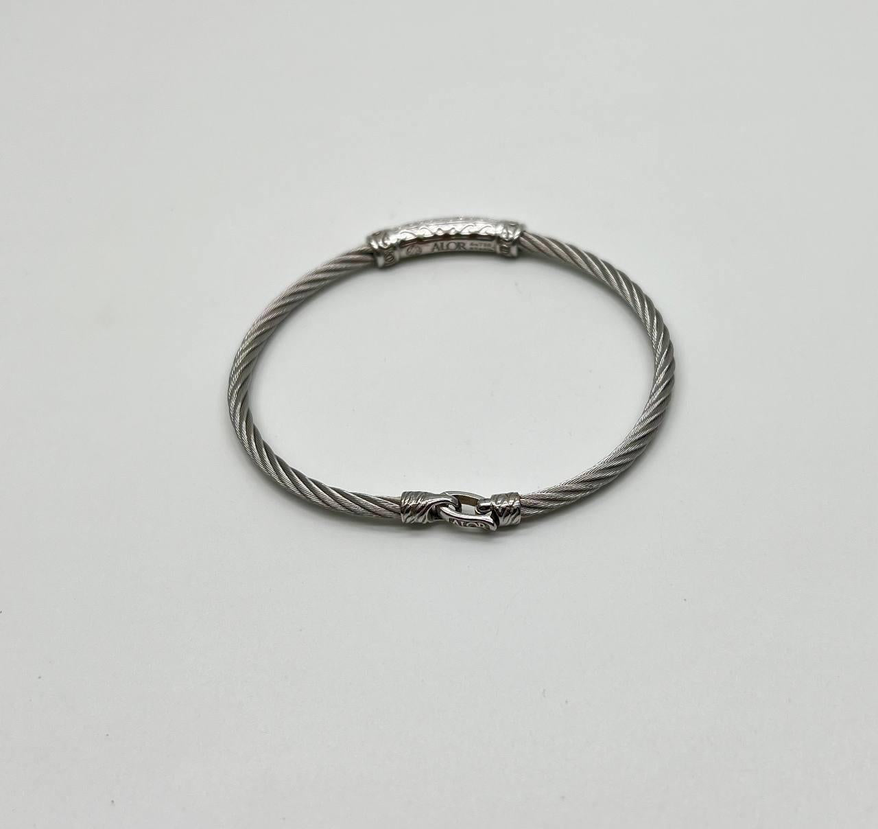 Silver Cable Row 18K White Gold Diamonds Filigree Statement Twisted Bracelet