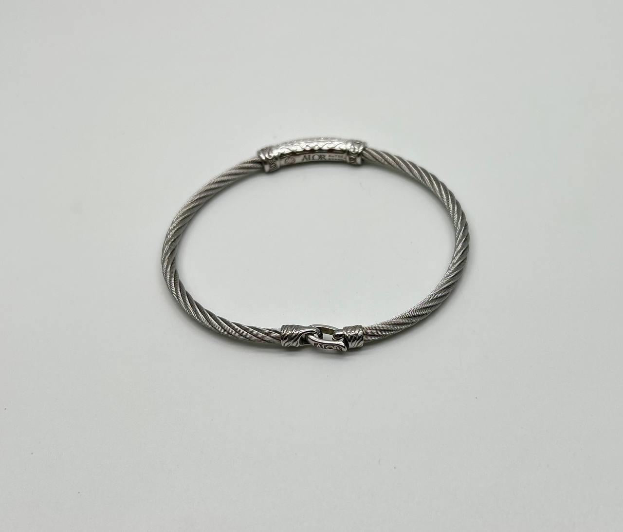 Silver Cable Row 18K White Gold Diamonds Filigree Statement Twisted Bracelet