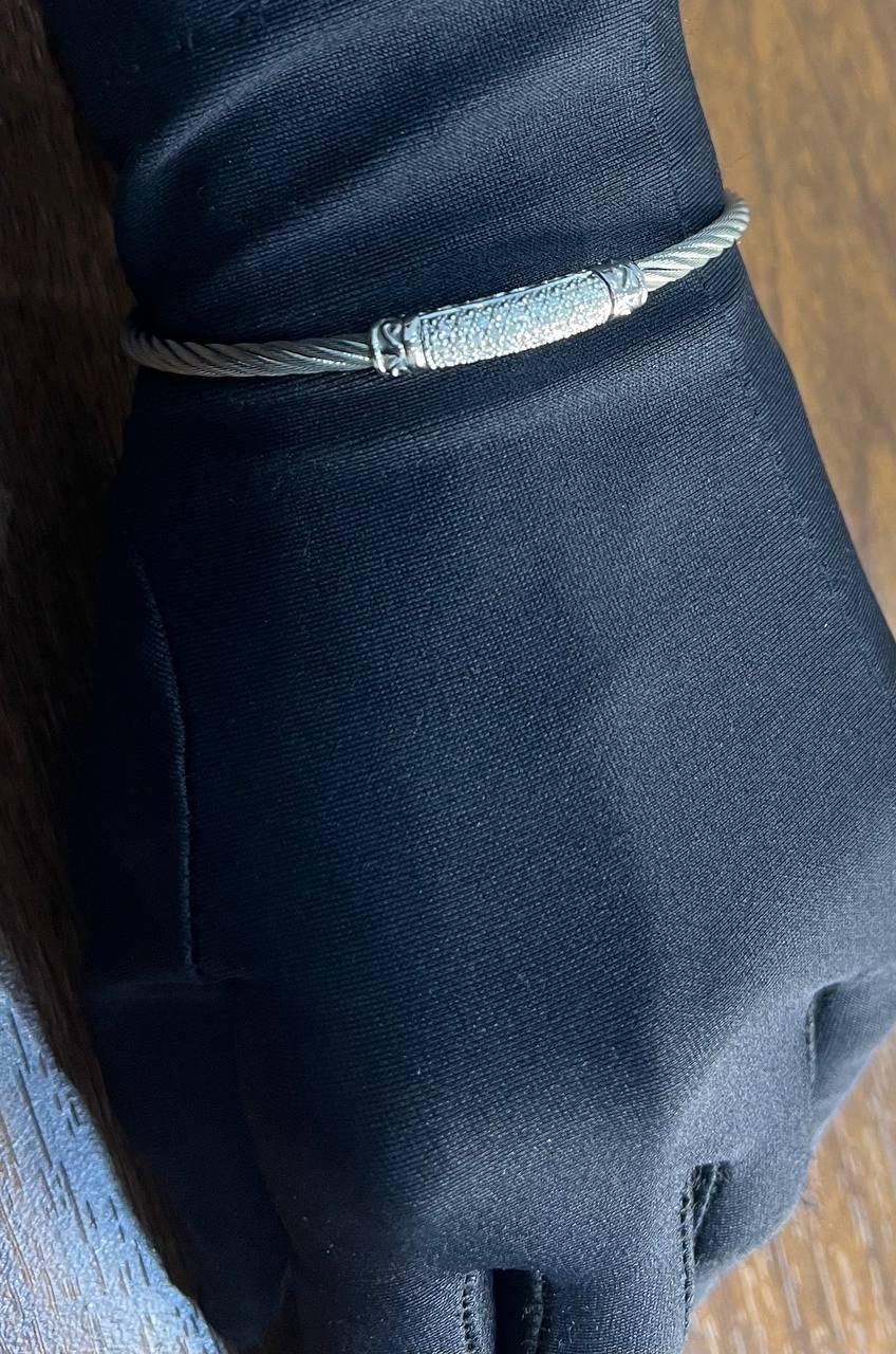 Silver Cable Row 18K White Gold Diamonds Filigree Statement Twisted Bracelet