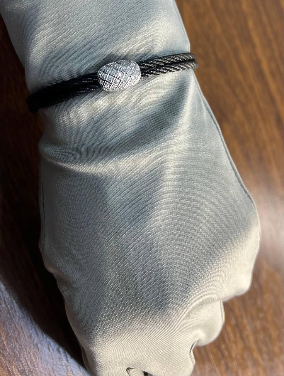 Black Cable Row 18K White Gold Diamonds Filigree Statement Twisted Bracelet