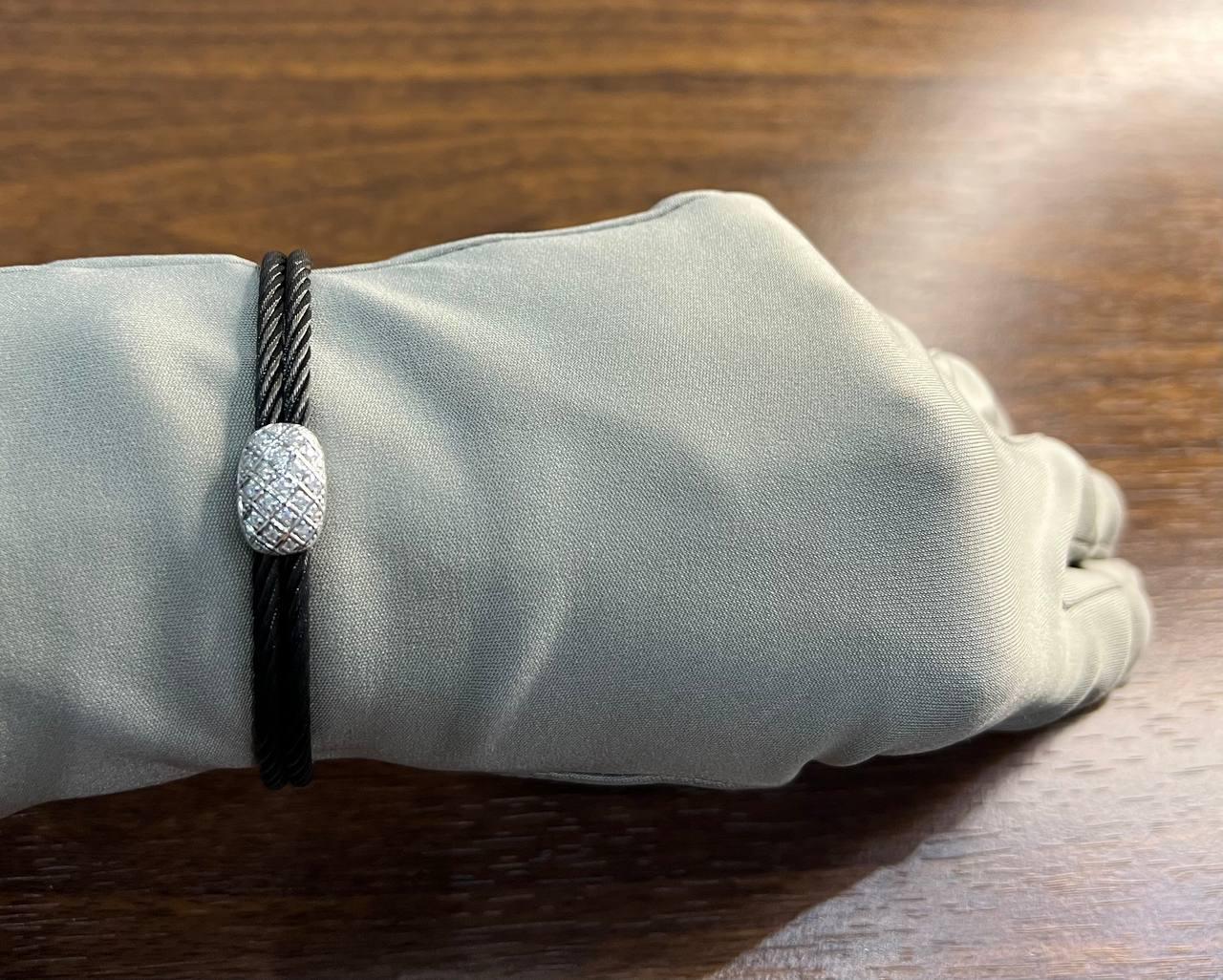 Black Cable Row 18K White Gold Diamonds Filigree Statement Twisted Bracelet