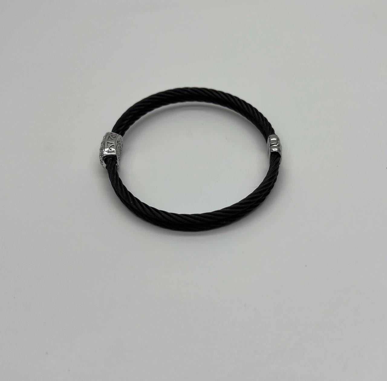 Black Cable Row 18K White Gold Diamonds Filigree Statement Twisted Bracelet