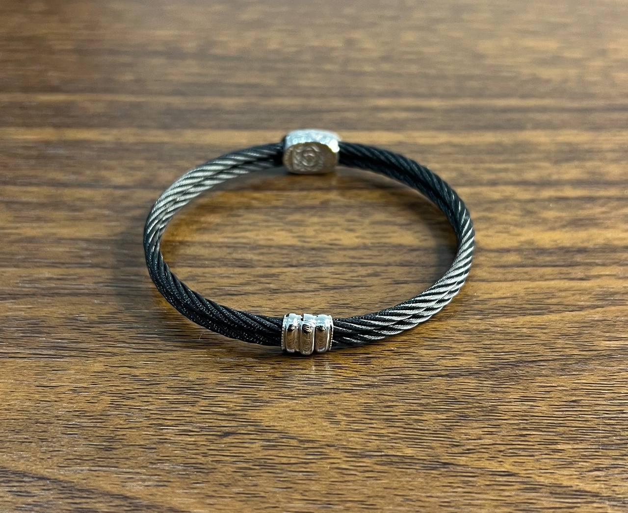 Black Cable Row 18K White Gold Diamonds Filigree Statement Twisted Bracelet