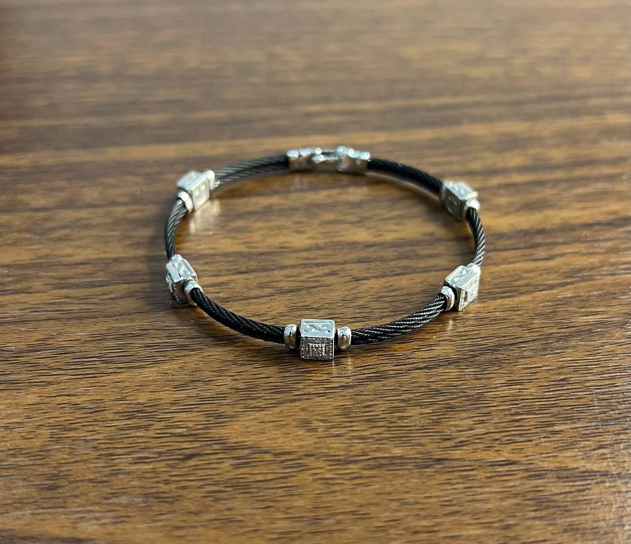 Black Cable Row 18K White Gold Diamonds Filigree Statement Twisted Bracelet