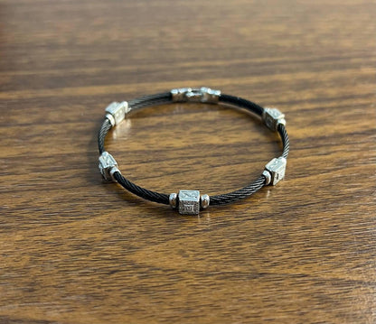 Black Cable Row 18K White Gold Diamonds Filigree Statement Twisted Bracelet