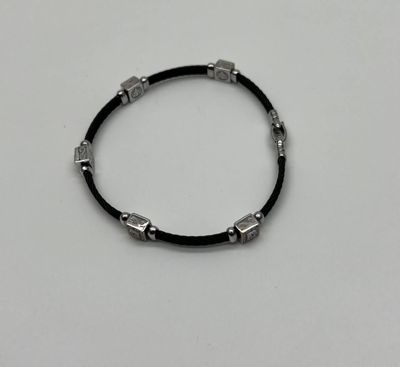 Black Cable Row 18K White Gold Diamonds Filigree Statement Twisted Bracelet