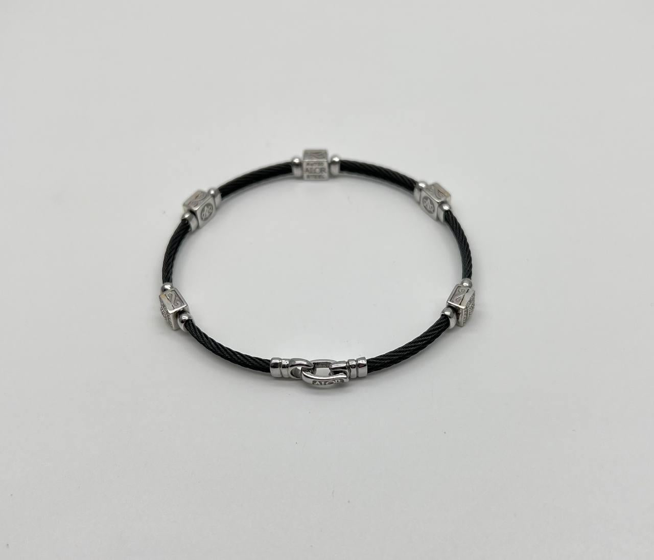 Black Cable Row 18K White Gold Diamonds Filigree Statement Twisted Bracelet