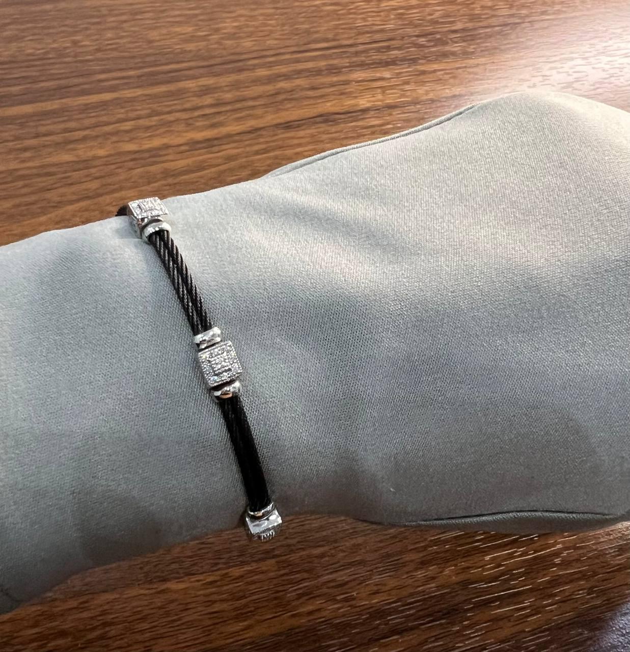 Black Cable Row 18K White Gold Diamonds Filigree Statement Twisted Bracelet