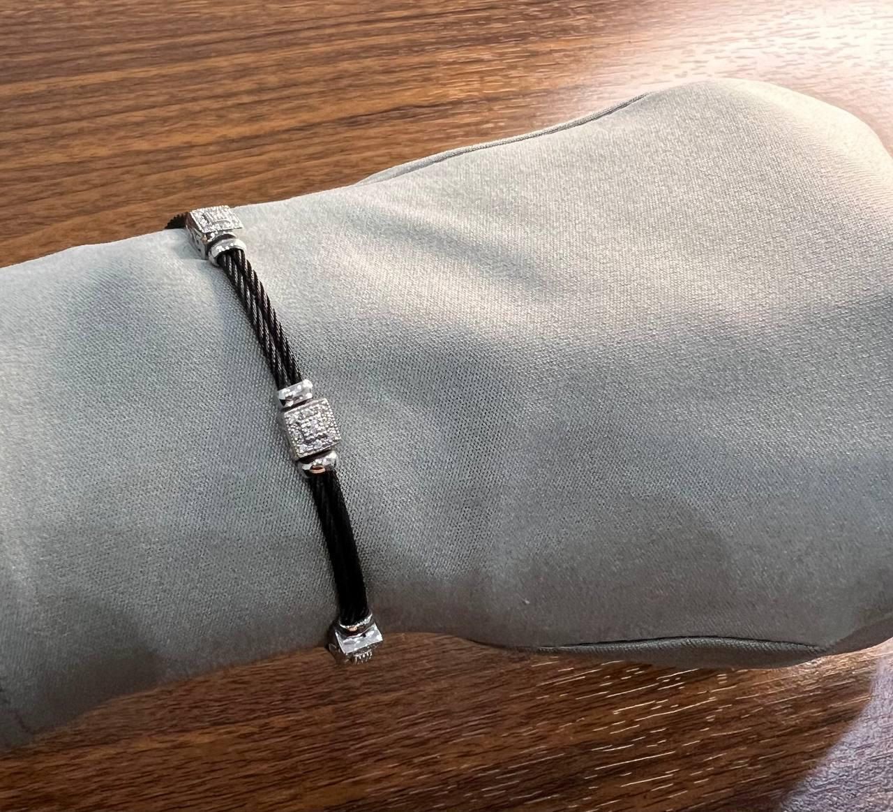 Black Cable Row 18K White Gold Diamonds Filigree Statement Twisted Bracelet